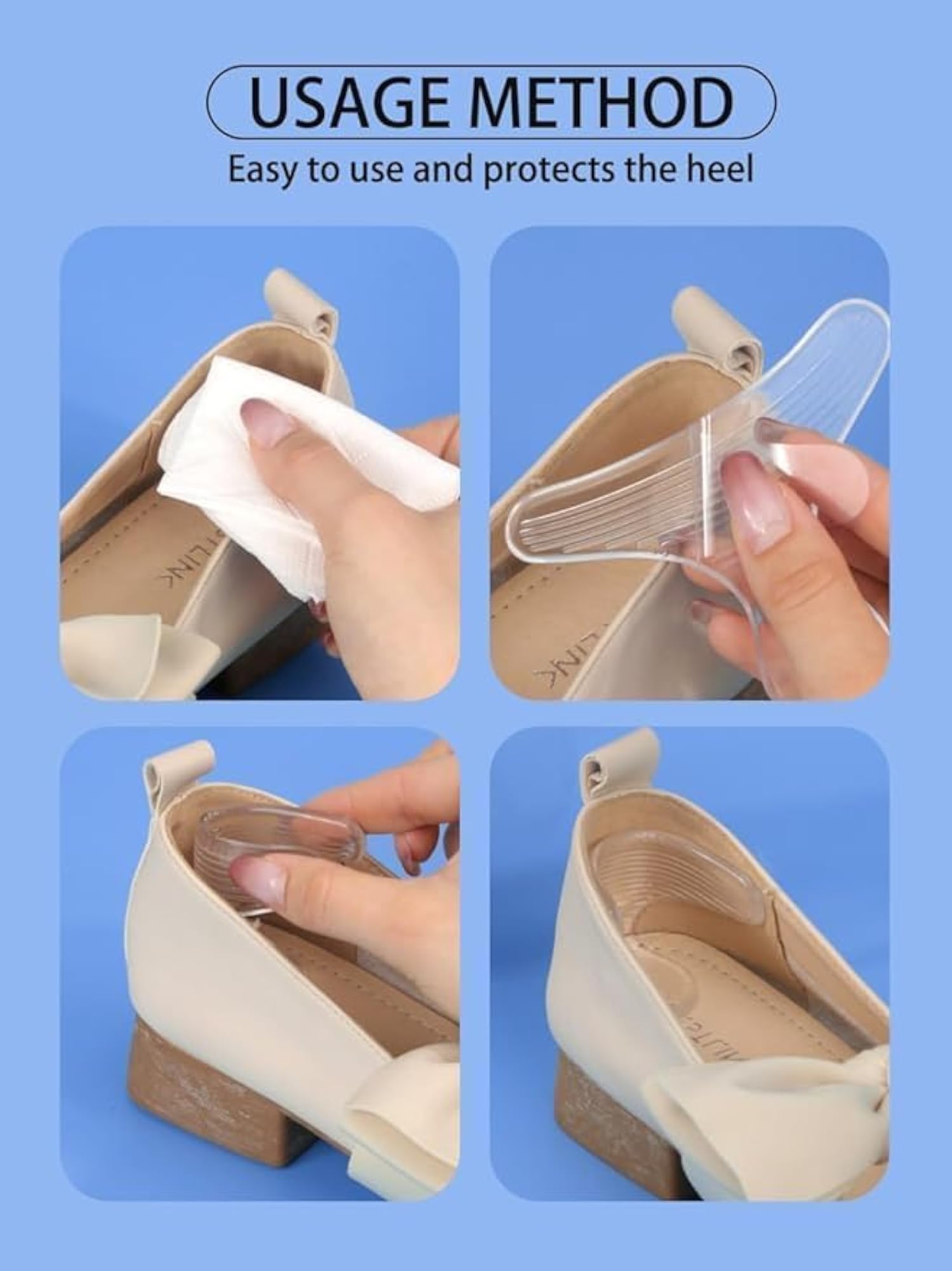 Silicone Heel Grips, Transparent Non-Slip Stickers for High Heels